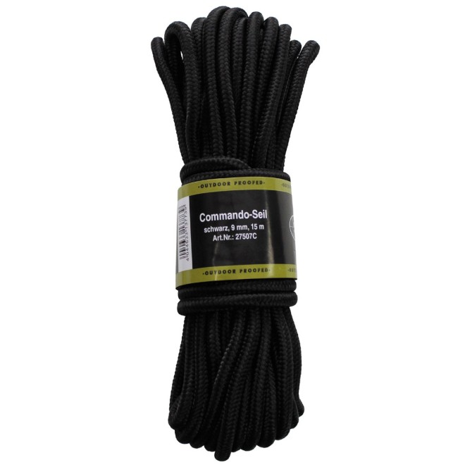 Seil schwarz,9mm,15m,commandoseil,campingzubehör,survivalbedarf,klettern,wandern,outdoorausrüstung