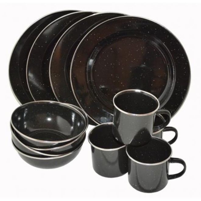 Essgeschirr emaille schwarz, Essgeschirr schwarz, Outdoor Kochgeschirr, Survivalzubehör, outdoorbesteck, Outdoorgeschirr