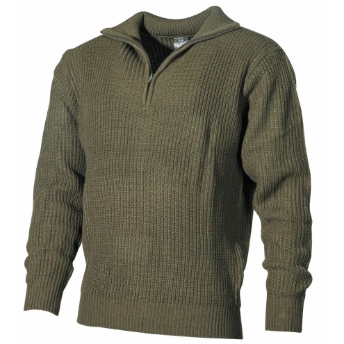 Isländer Pullover, Troyer oliv, mit Reißverschluß