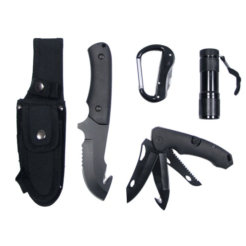 Messerset, mit LED und Nylon-Scheide, schwarz, Multifunktionstool