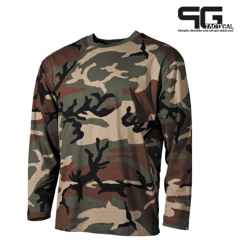 US Tarn-Shirt, langarm woodland, 170g